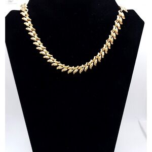 Monet Vintage Gold Fringe Collar Necklace Leaf Link 14-16in
